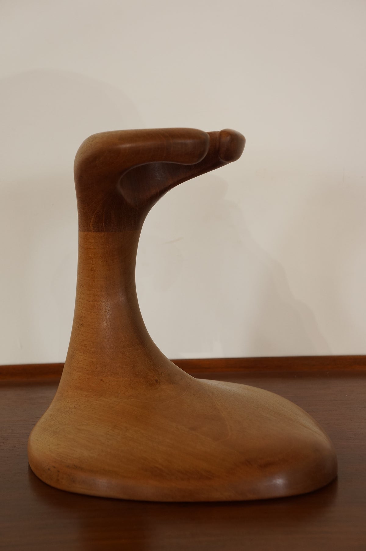 Vintage Sculptural Teak & Glass Vase