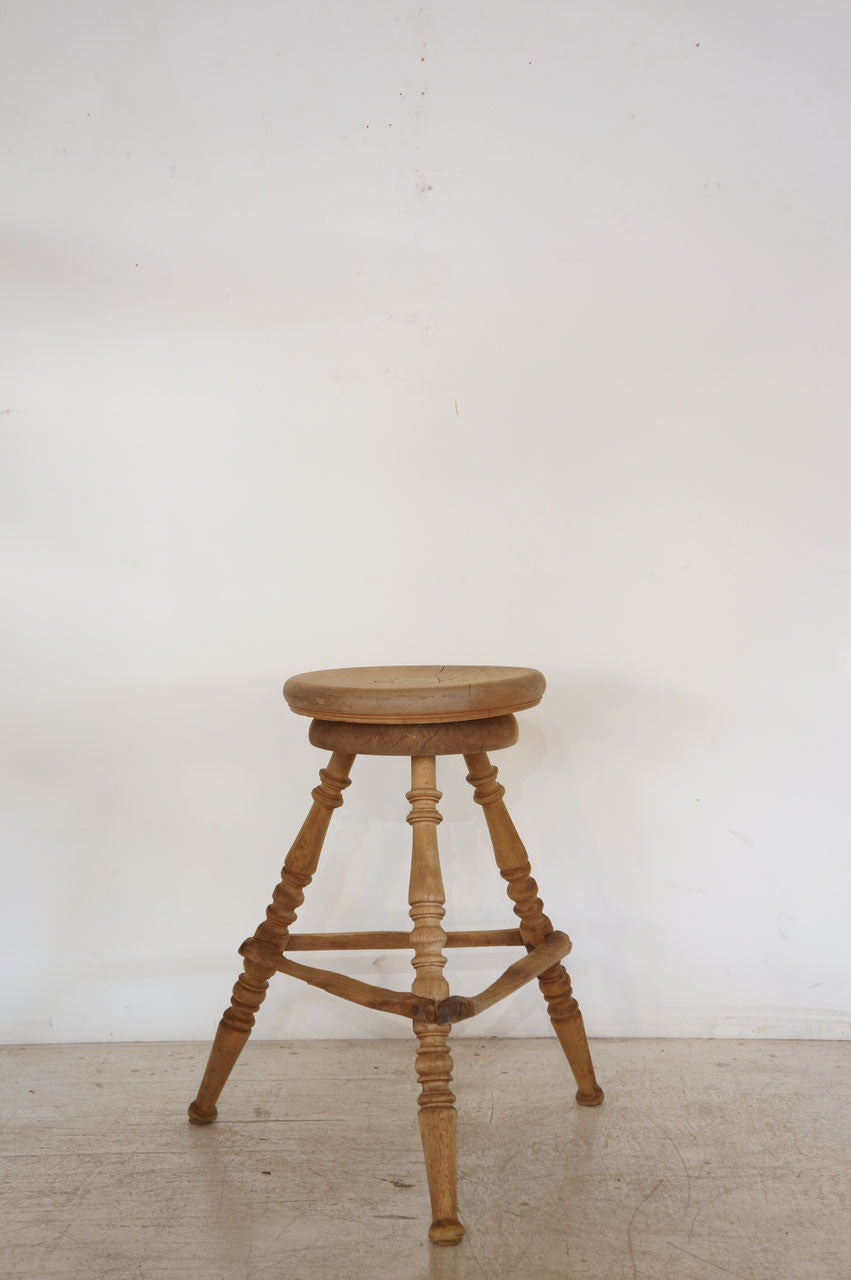 French Antique Stripped Wood Stool