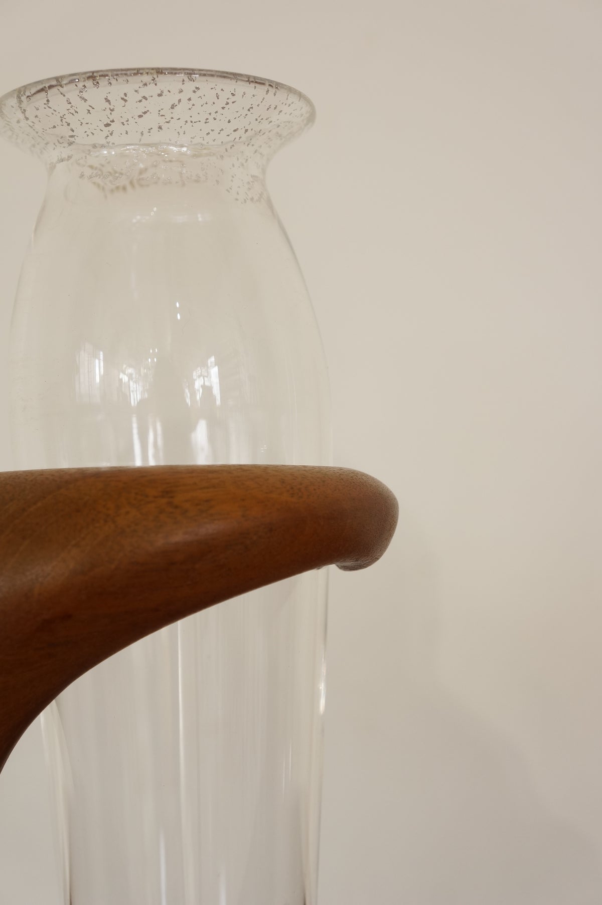 Vintage Sculptural Teak &amp; Glass Vase
