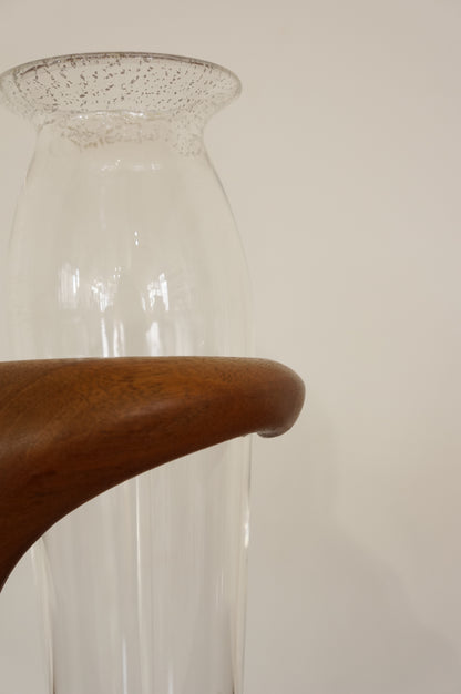Vintage Sculptural Teak &amp; Glass Vase