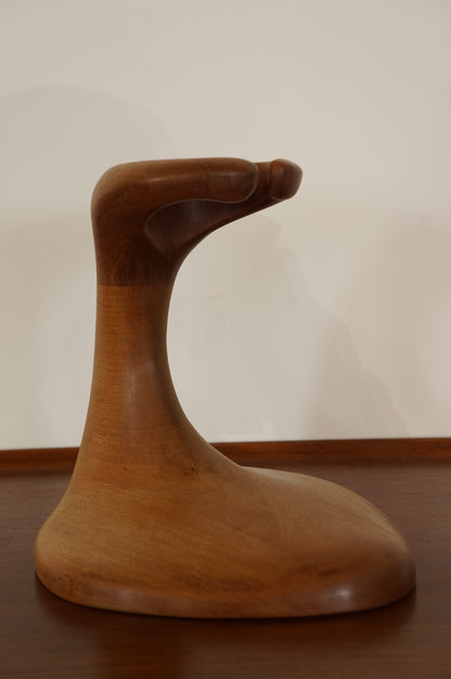Vintage Sculptural Teak &amp; Glass Vase